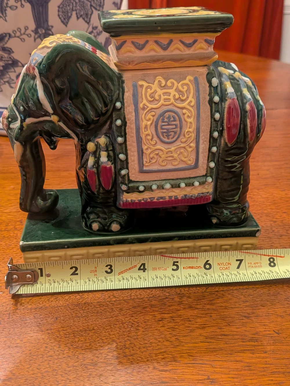 Vintage Chinoiserie Ceramic Elephant Planter Candle Holder, Green Glazed Pottery